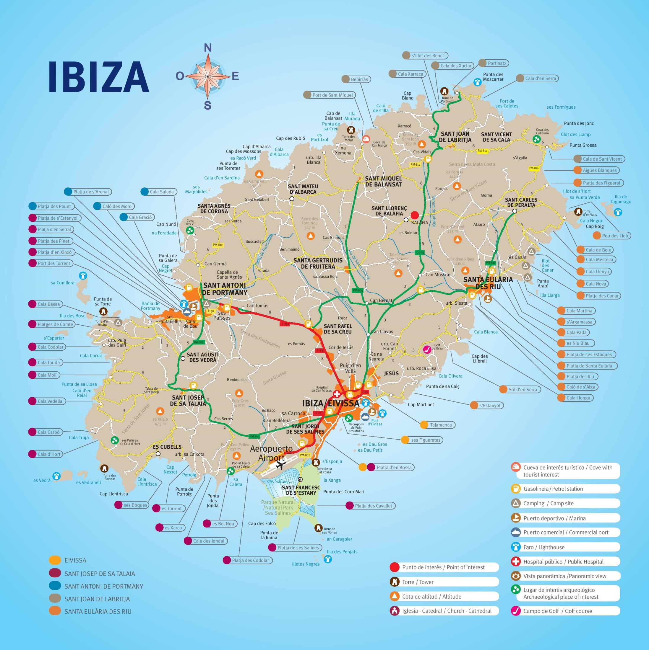 ibiza karta Ibiza formentera baleares cartina touristique calas islas ...