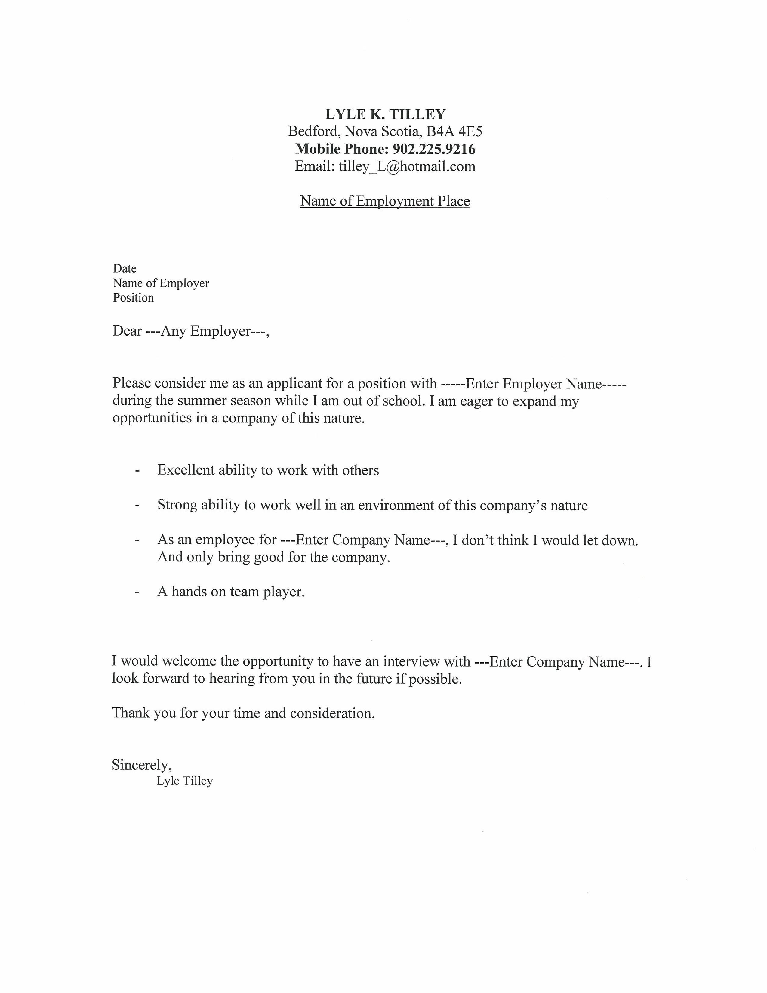 Cover Letter For Resume Simple