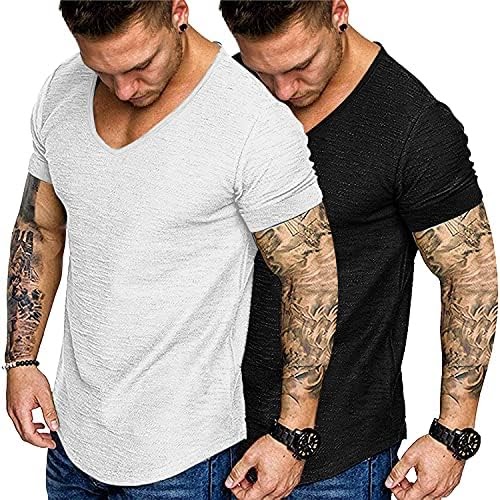 COOFANDY Mens 2 Pack Muscle V Neck T Shirt Fitted Gym Workout Short ...