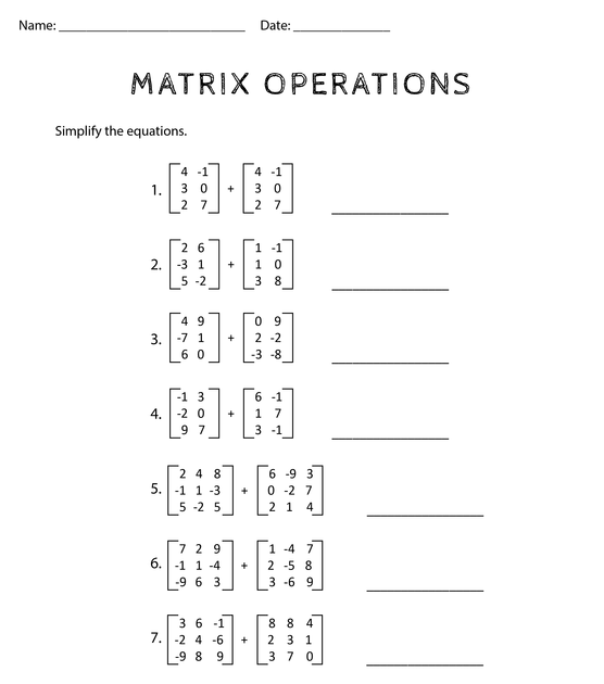 Multiplying Matrices Worksheet worksheet 