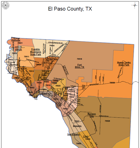 El Paso Zip Codes Map