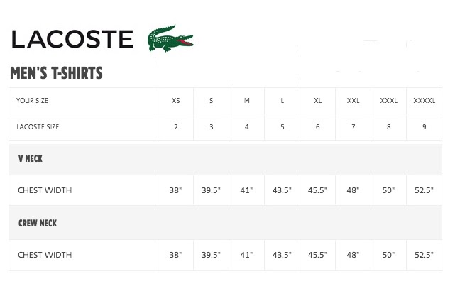 Lacoste Big And Size Chart