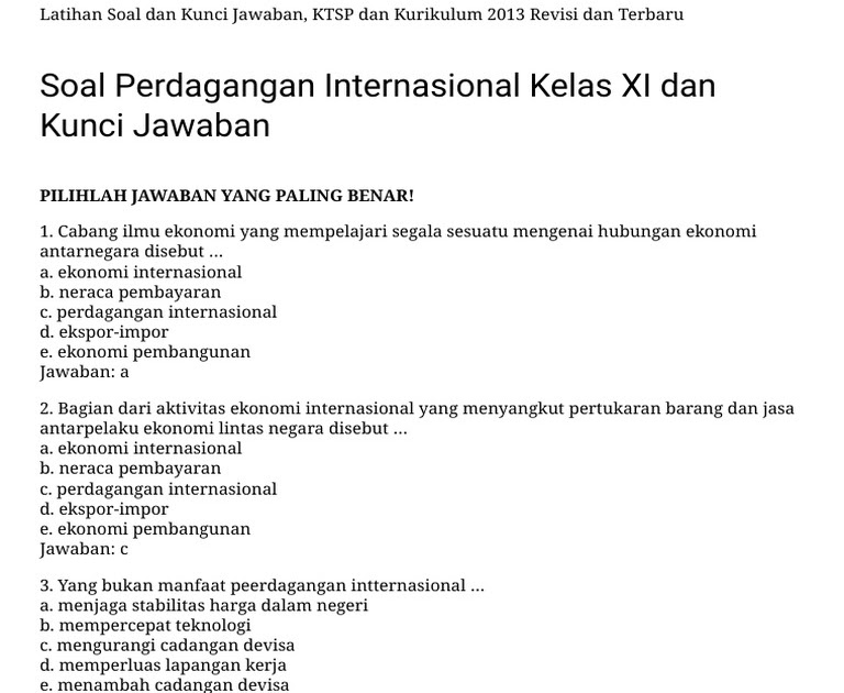 contoh soal essay kerjasama ekonomi internasional dan jawabannya