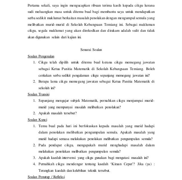 Contoh Soalan Temubual Kajian Kualitatif - Z Soalan