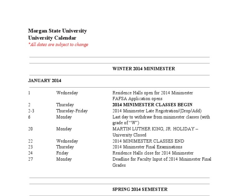 2021 Morgan State Univ Acaemic Calendar | calendar nov 2021