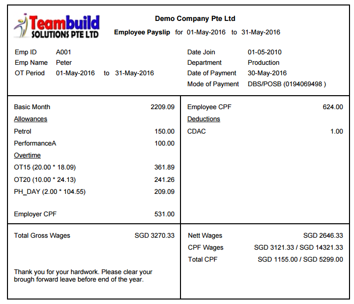 Excel Pay Slip Template Singapore