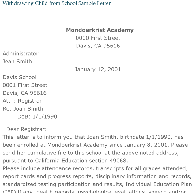 Withdrawal Letter To Homeschool Uk - certify letter