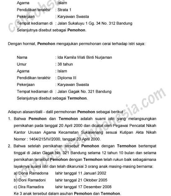 Contoh Surat Gugatan Cerai Dan Hak Asuh Anak - Surat 29