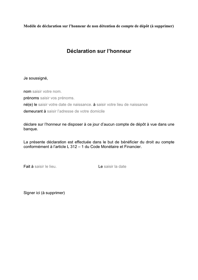 Rediger Une Attestation Sur Lhonneur - Lettre 234