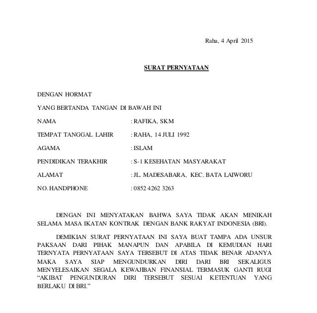 Contoh Surat Pernyataan Masuk Universitas Indonesia