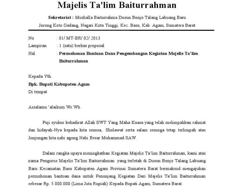 Proposal pengajuan dana majelis taklim pdf