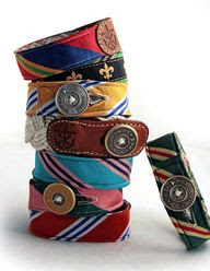 Bracelets from old ties. Fun and funky! Would make cute dog collars too.