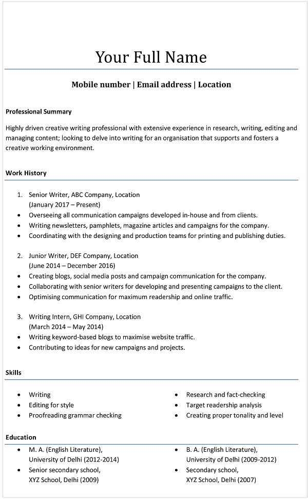 how to make a resume for 12th pass