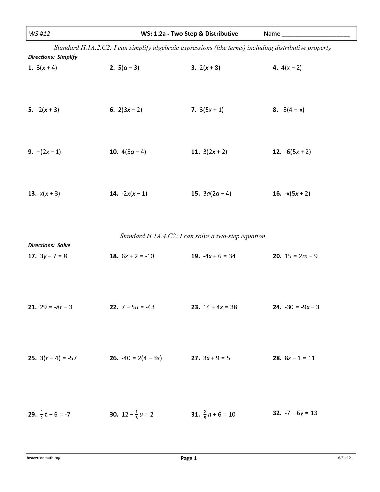 11 Best Images of Solve TwoStep Equations Printable Worksheet With Solve Two Step Equations Worksheet