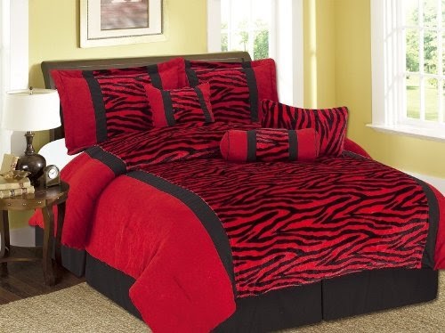 Cheap 7pc Queen Micro Fur Red / Black Zebra Printing Comforter Set Bedding in a Bag For sale ...