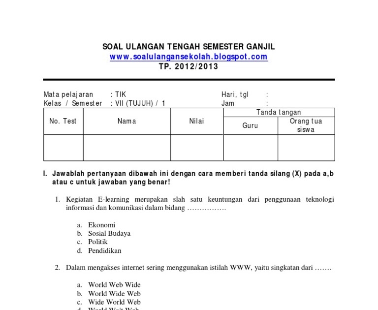 Soal Uts Kelas 7 Semester 1 Kurikulum 2013