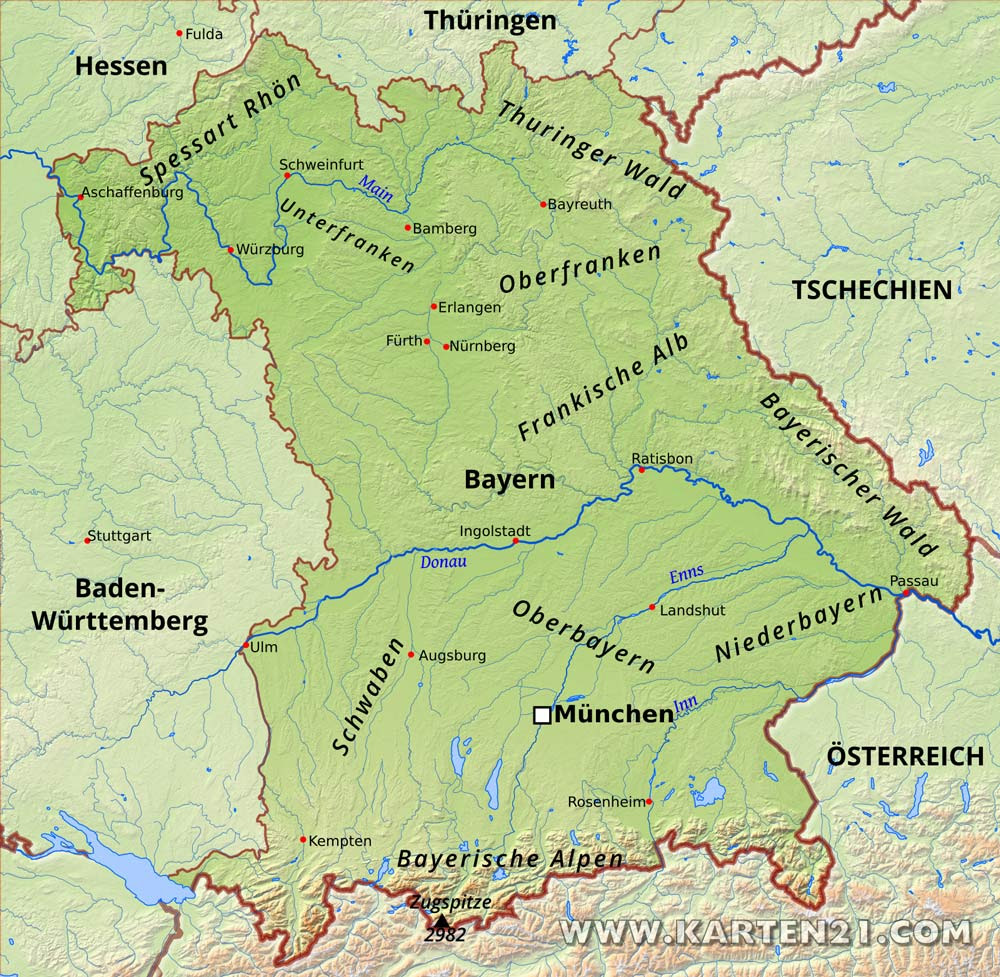 Bayern Physische Karte : Verkehrskarten / Diercke weltatlas