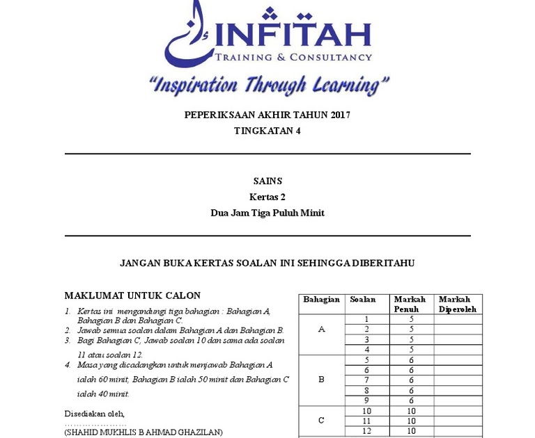 Peperiksaan Akhir Tahun Sains Tahun 5 / Soalan Peperiksaan Akhir Tahun