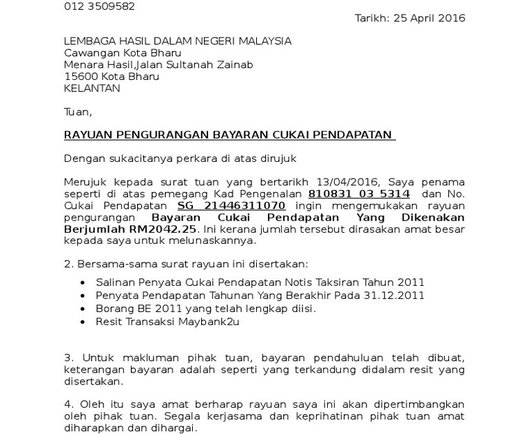 Surat Rayuan Pembetulan Lhdn - Jual Jilbab