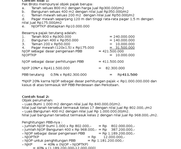 Contoh Soal Dan Jawaban Perhitungan Pbb Dan Bphtb - Online Class