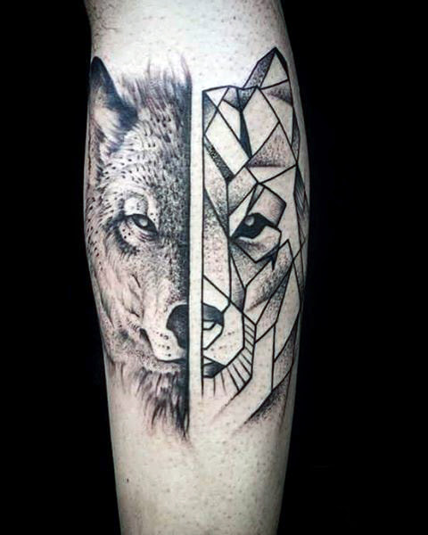 tatouage loup géométrique au