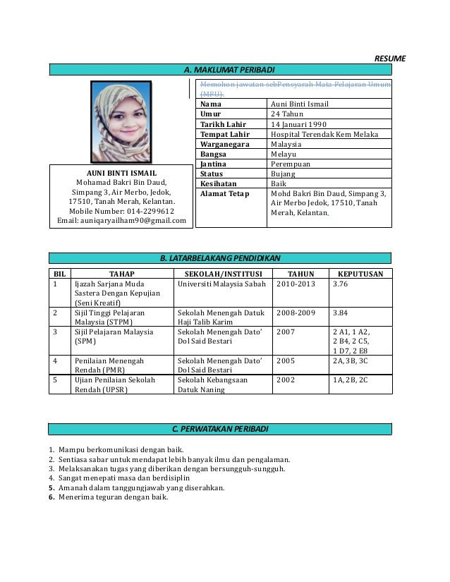 Contoh Cv Microsoft Word - Gontoh