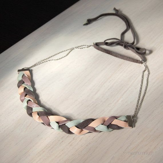 http://www.pinterest.com/pin/289285976034240259/ Fashion urban casual necklace. Shine sparkling color combination. Dark gray, light mint, pale purple/ lilac/ and light salmon rose recycled