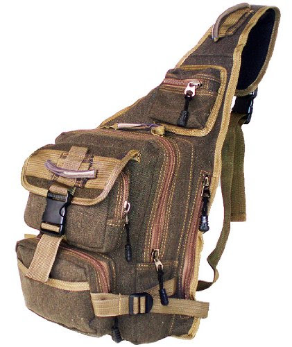 Vintage Backpacks: Military Inspired Backpack Canvas Sling Bag Daypack Brown