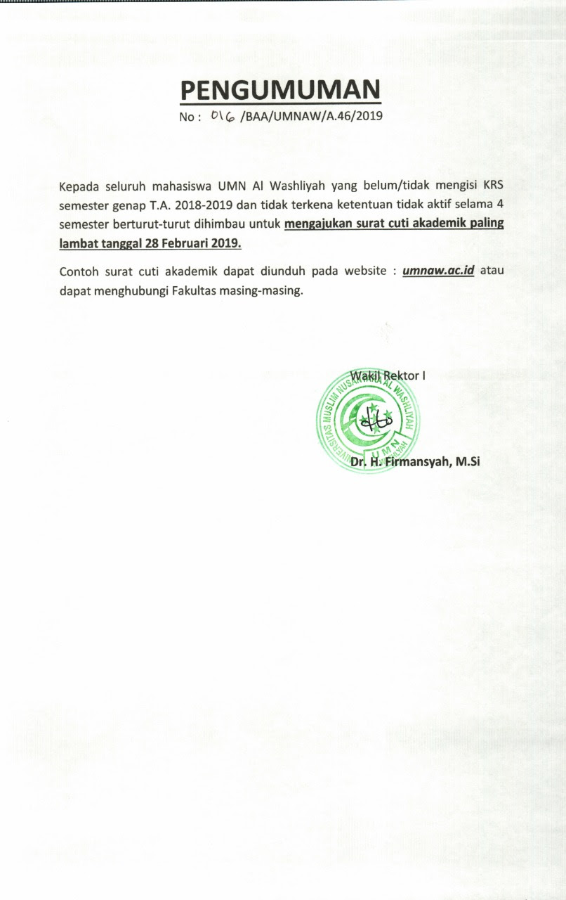 Mengajukan Surat Cuti Akademik Universitas Muslim Nusantara Al