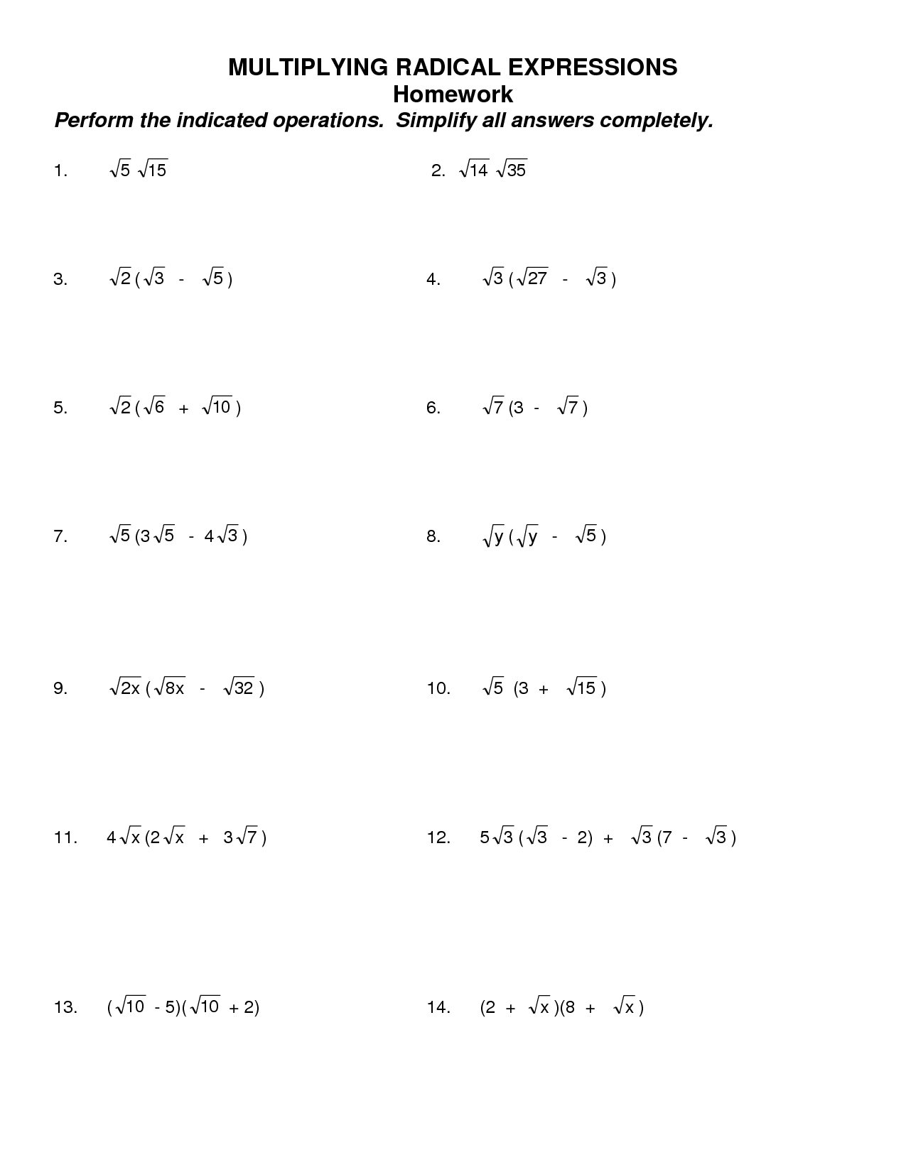 Simplifying Radical Expressions Worksheet Answers - Worksheet List Pertaining To Simplifying Radicals Worksheet With Answers