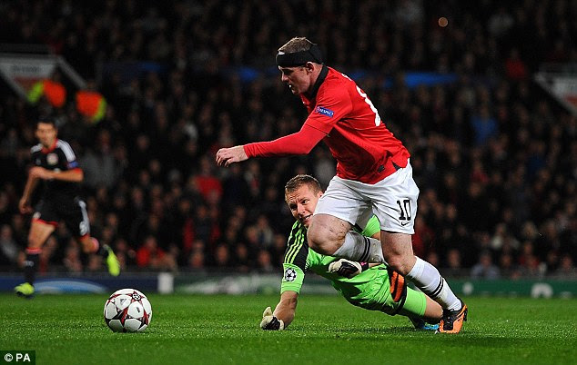 It all started so well: Rooney goes around Leverkusen keeper Leno during the second half