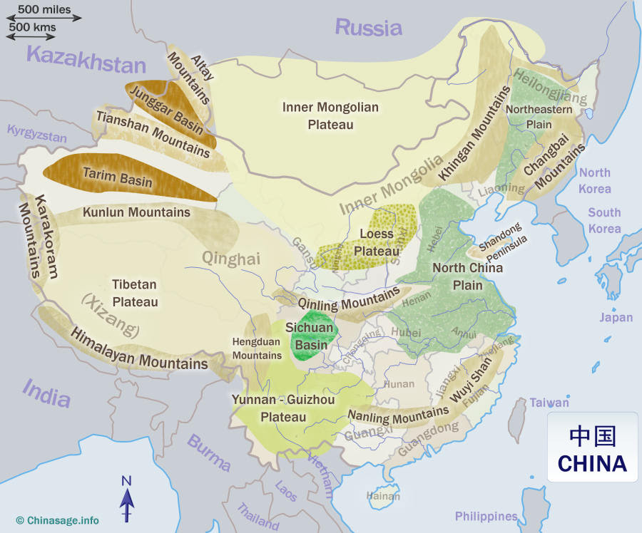 Великое китайское плоскогорье на карте