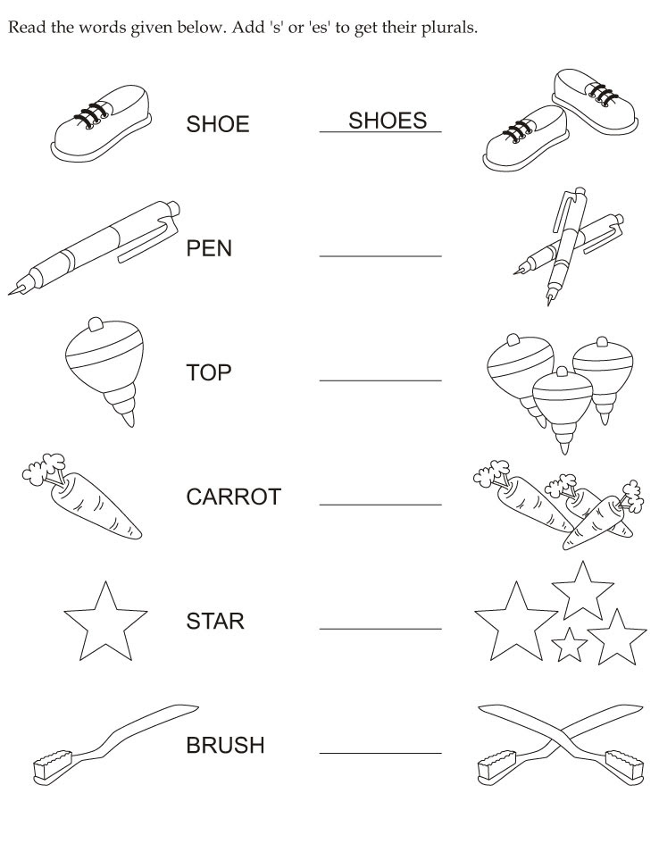 55 PLURAL NOUNS WORKSHEET FOR KINDERGARTEN