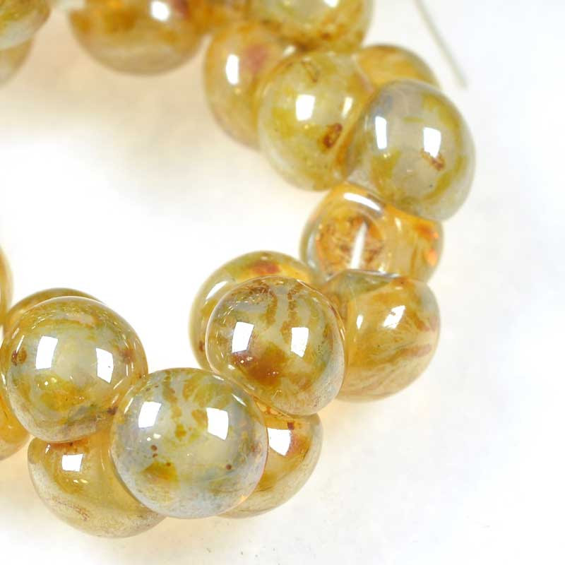 s42402 Glass Drops - 9 x 8 mm Mushroom Button Drops - Honey Drizzle Opal (25)