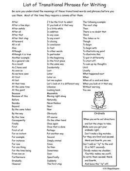 Transition Words Printable List - Words Print