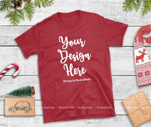 Download Christmas T-Shirt Mock Up Gildan Red 64000 T-Shirt Flat