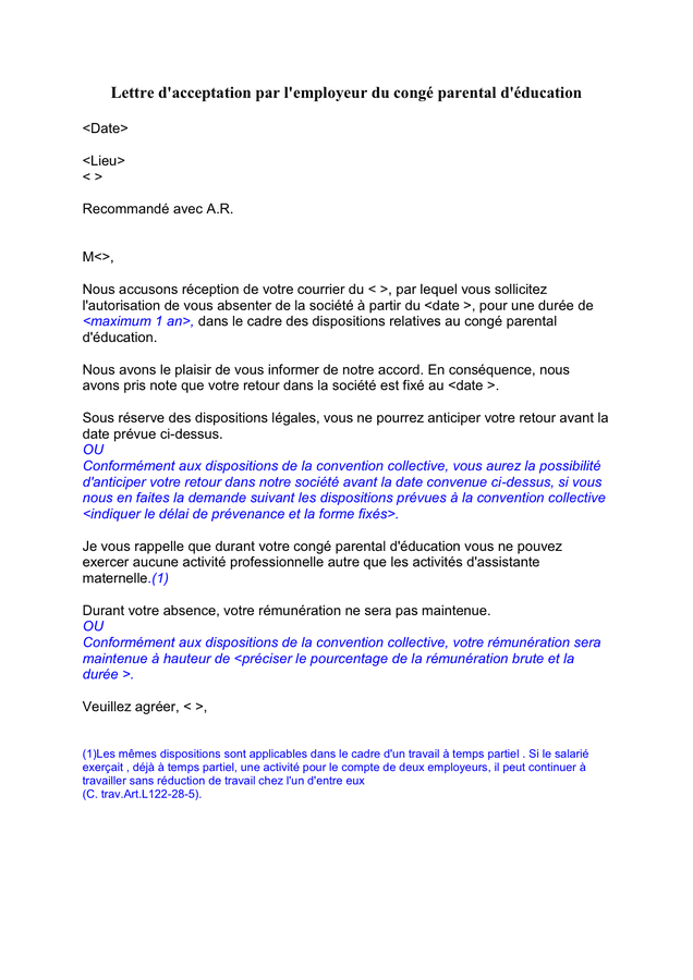 Exemple De Lettre Pour Une Demande De Congé Parental  Exemple de Lettre