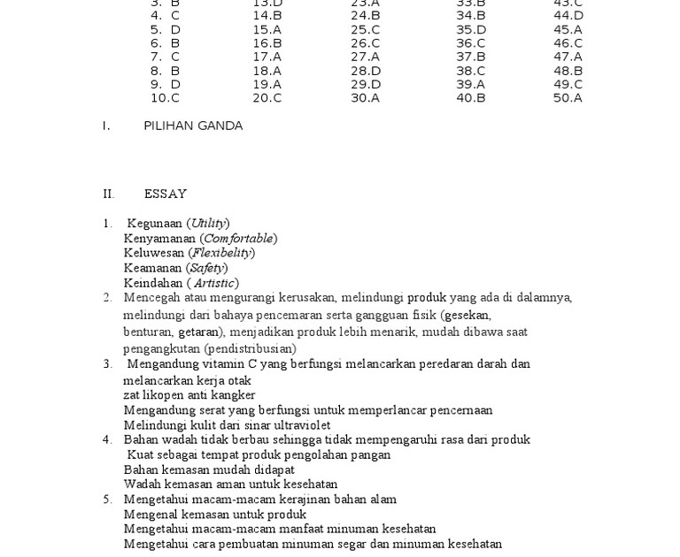  Soal  Prakarya  Kelas  7 Semester  1  Dan  Kunci  Jawaban  Soal  