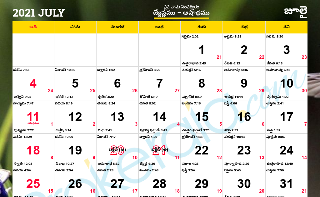 2022 July Telugu Calendar TEWNTO