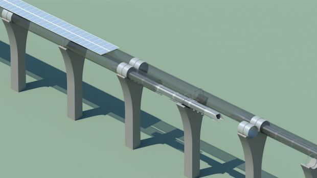 Des panneaux solaires seraient disposés sur le dessus des tubes Hyperloop Des panneaux solaires seraient disposés sur le dessus des tubes Hyperloop