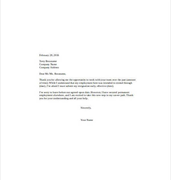 43 Resignation Letter Sample For Work Pressure Letter Site