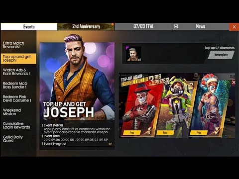 Top Up 1 Diamond And Again Get Free Joseph Character Bundle Free Fire New First Topup Event