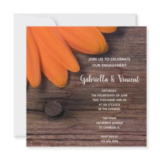 Rustic Orange Daisy Country Engagement Party invitation