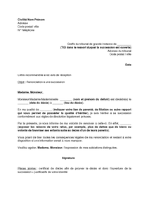 Lettre renonciation succession