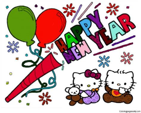 Hello Kitty Happy New Year Coloring Pages - Learn to Color