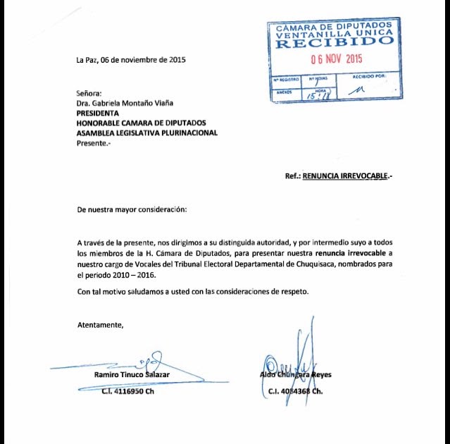 Carta De Renuncia Laboral Bolivia Listen Ii