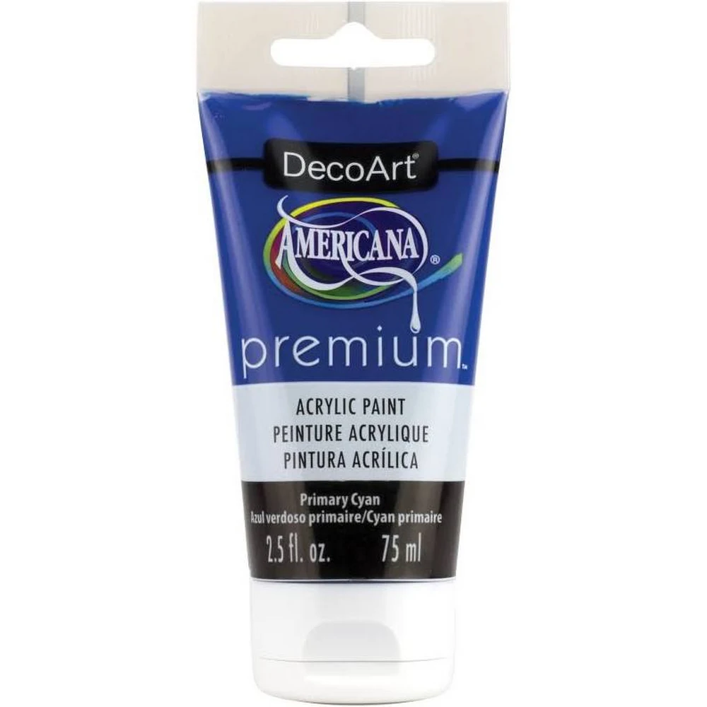 DecoArt Primary Cyan Americana Premium Acrylic Paint Tube 2.5oz