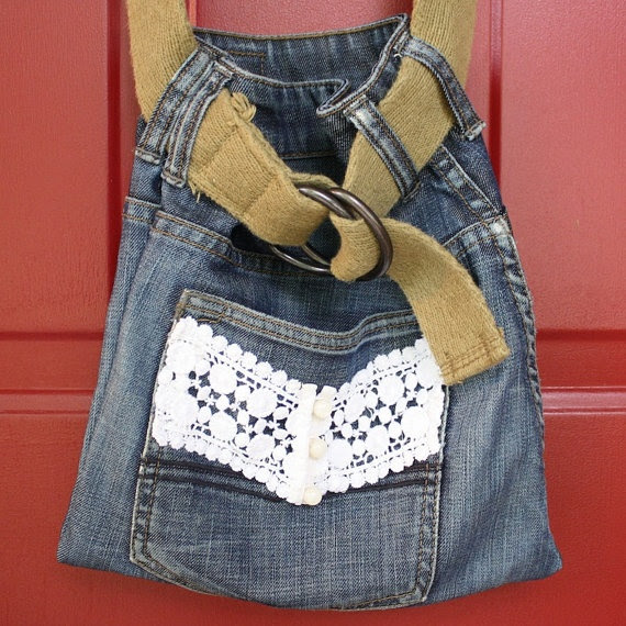 Refashioned jeans bucket bag