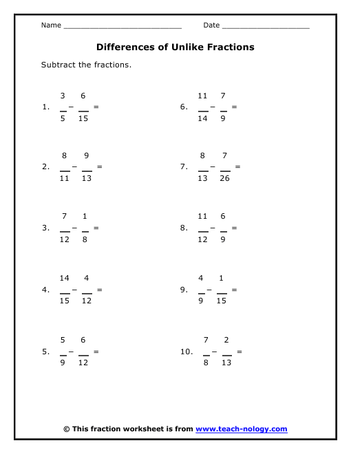 new 219 fraction worksheets different denominators