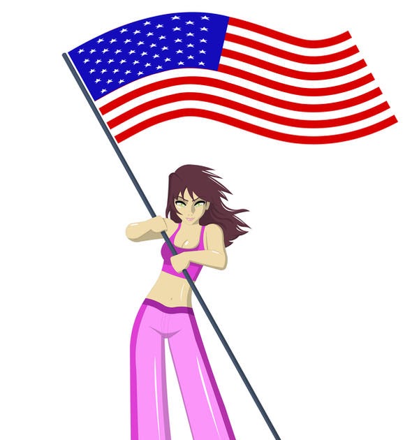 Sexy Cute Anime Girl Art American Flag Girl